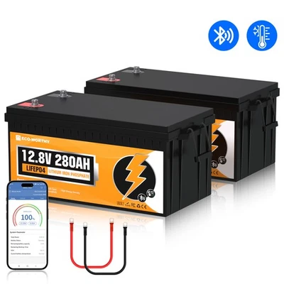 ECO-WORTHY 2 Pack 12V 280Ah Bluetooth LiFePO4 BMS Lithium Batterie 7168WH für Wohnmobile