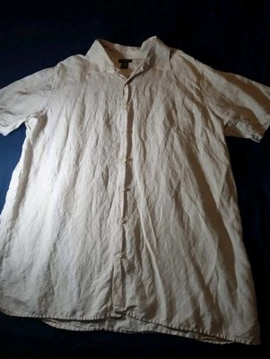 J Ferrar Mens Tan Beige Short Sleeve Button Front Shirt Linen Blend 2XLT - Image 1 of 4