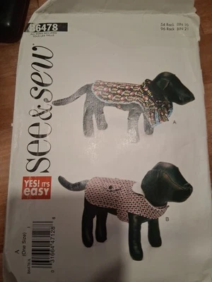 Butterick See and Sew Sewing Pattern 6478 Dog Coats Size XS-L - Image 1 of 4