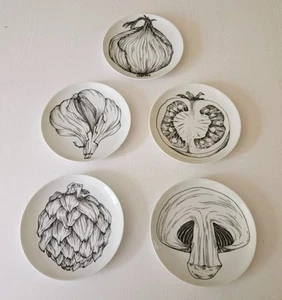 H&C Heinrich & Co Selb Bavaria 1960’s 5 Porcelain Graphic Vegetable Plates RARE - Picture 1 of 10