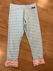 Matilda Jane Girls Musing Away Blue Stripe Pink Ruffle Hem Leggings Size 14 - Picture 1 of 3