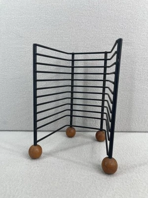 Vintage Gray Wire Metal 10 CD Storage Rack Stand Holder 1990s Wood  - Image 1 of 4