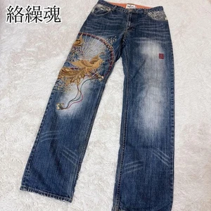 Karakuri Tamashii Men's Denim Jeans Pants Phoenix Embroidered Blue Size 30 JP - Picture 1 of 9