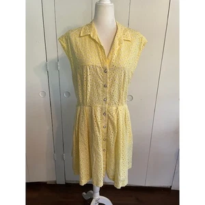 Betsy Johnson Neu mit Etikett Sommer Knopfleiste gelb Ösen Kleid Flügelärmel Größe 14 - Bild 1 von 7