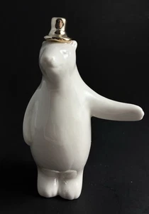 White 5-1/2” Ceramic Polar Bear Figurine Wearing a Gold Top Hat - Picture 1 of 15