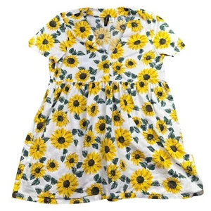 H&M Divided Sunflower Print Dress Short Sleeve Casual Summer White Yellow M/P - Picture 1 of 6
