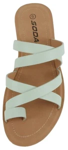 Soda Women Sandal Crisscross Multi Straps Band Ring Toe Flat Slides ISABEL Green - Picture 1 of 5