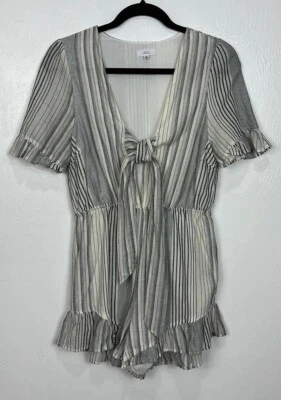 Lucca Couture Front Tie Short Sleeve Striped Romper Shoreline Navy Cotton Size M - Image 1 of 4