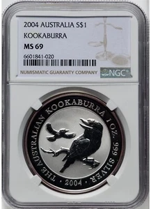 2004 P KEY DATE Australia 1 oz Silver Kookaburra NGC MS 69 - Picture 1 of 4