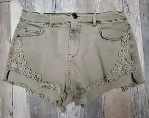 Mudd Größe 11 verzierte Spitze | 28" khakifarbene Damenjeans Denim Shorts - Bild 1 von 5