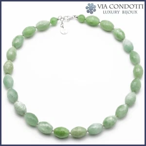 Collana Giada Burma Verde girocollo da donna pietre dure naturali e argento 925 - Foto 1 di 7