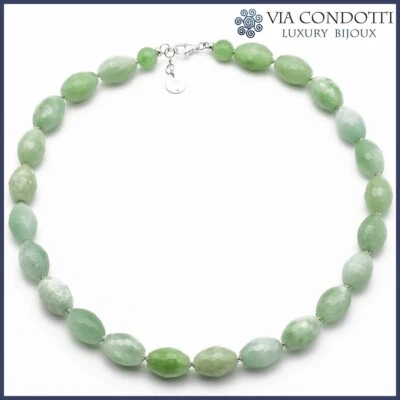 Collana Giada Burma Verde girocollo da donna pietre dure naturali e argento 925 - Immagine 1 di 4