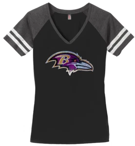 Women's Baltimore Ravens Football Ladies Bling V-neck Shirt Size S-3XL - Picture 1 of 2