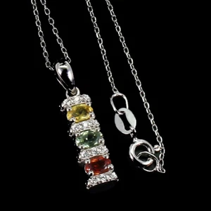 Summer 925 Silver Necklace Oval Sapphire Natural Gemstone Jewelry - Picture 1 of 9