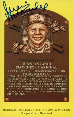 Juan Marichal Signed Hall of Fame Cooperstown Plaque Postcard JSA Authenticated - Image 1 of 3