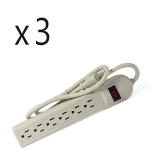 3 Pack Lot - 6 Outlet 3ft Cord - Surge Protector Power Tap Strip Circuit Breaker - Picture 1 of 2