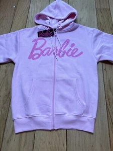 Barbie Full Zip Sweater Hoodie Jacket Pink Barbie Logo & Face Women's JR. - Picture 1 of 3