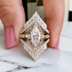 1.80 CT Marquise Moissanite Bridal Set Wrap Ring Unique Engagement Ring FD318 - Picture 1 of 10