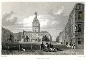 Manheim Buildings with Bell Tower 1840 Steel Engraving - Picture 1 of 3