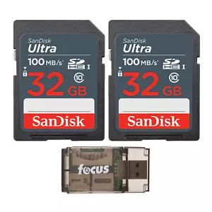 SanDisk 32GB Ultra SDHC UHS I Memory Card 2 Pack with Card Reader Bundle - Picture 1 of 4