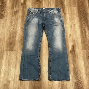 Vtg 90s True Religion World Tour Denim Jeans Size 40x33 Blue USA Made Boot Cut - Picture 1 of 7