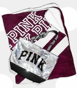 Victoria's Secret ROSA Black Friday Dúo Sherpa Manta y Lentejuelas Bolso de Mano con Cremallera - Imagen 1 de 5