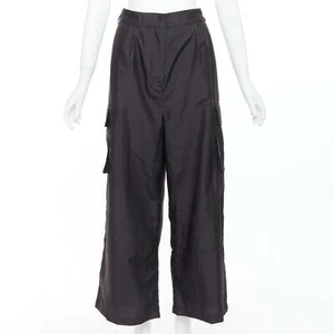 TIBI black crinkle effect nylon pocketed cargo wide pants US6 M - Picture 1 of 9