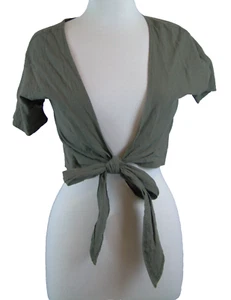 Women's size S (8-10) khaki tie front cropped top made by Raised by Wild - Picture 1 of 3