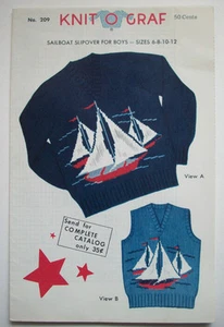 1950's boy's Sailboat sweaters Knit O Graf size 6 8 10 12 - Picture 1 of 1