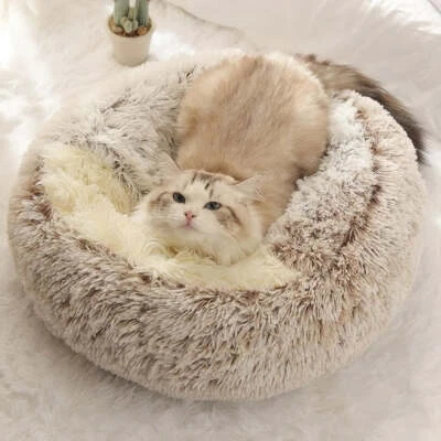 Warm Long Plush Pet Bed Enclosed Round Cat Cushion Comfortable Sleep Bag Cat Nes - Image 1 of 4