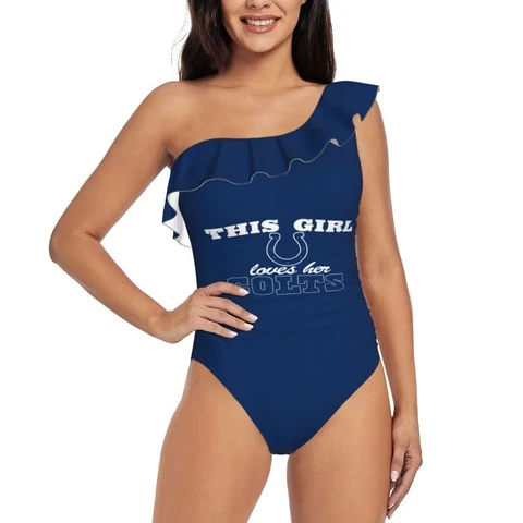 This Girl Loves Her Indianapolis Colts Women's One Shoulder Ruffle Swimsuits Cover