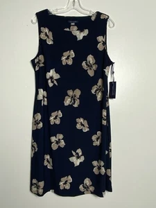 NWT Tommy Hilfiger Floral Print Sleeveles Dress Navy Womens Size 14 Stretch - Picture 1 of 6