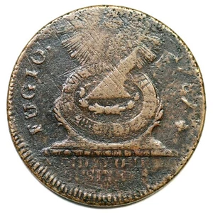 Moneda de cobre colonial Fugio cruz después de fecha 1787 1-B R-5 - Imagen 1 de 2