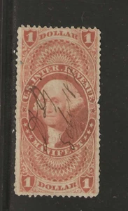 US Scott #R72c used $1 red Manifest Revenue stamp, manuscript cancel fine, tear - Picture 1 of 2
