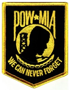 PARCHE POW-MIA GUERRA DE VIETNAM BORDADO HIERRO DORADO NEGRO MILITAR VETERANO MOTOCICLISTA - Imagen 1 de 4