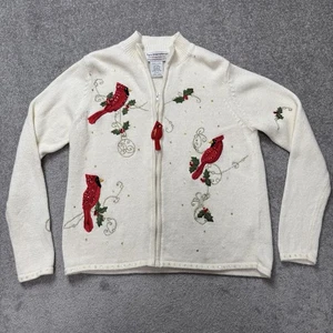 Cárdigan de Navidad Cardinal Vintage Invierno Mujer Grande Cremallera Blanco - Imagen 1 de 11