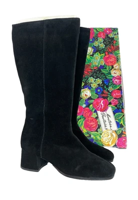 Botas de gamuza negras vintage años 80 9 caja original cuero tacón alto Foto 1 de 4