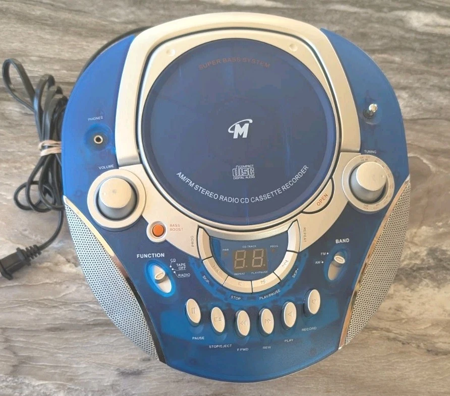 PIEZAS - MEMOREX AZUL Transparente Portátil CD RADIO CASSETTE Estéreo MP3134BLU Boom Box  Foto 1 de 4