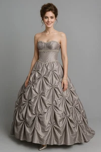 Alyce Designs Dress Womens 6 Silver Ballgown Formal Beaded Prom Strapless Tulle - Picture 1 of 23