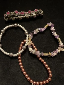 4 Beaded Bracelet Lot Stretchy Purple (Lot# 457) - Picture 1 of 9