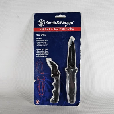 Combo de cuchillo de cuello y bota Smith & Wesson hoja de acero inoxidable mango de goma Foto 1 de 4