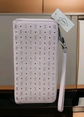 Fossil NUEVO CON ETIQUETAS Emma LG ZP Bolso sin asas Pulido Lila Cremallera Cartera Muñequera Nuevo Foto 1 de 4