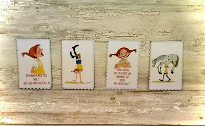 Herbst Winter Pippi Deko 4er Set Kleine Karten Weisheiten Geschenk - Bild 1 von 2