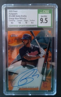 2020 Topps Finest Bobby Bradley RC Orange Wave Auto 10/25 SP Gem Mint CSG 10 - Image 1 of 3