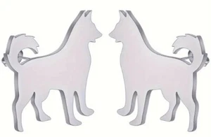 Silvery Color Akita Chow Husky Dog Pierced Earrings Stainless Steel Pair - Picture 1 of 3