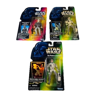 Lote de trabajo de figuras de Star Wars X3 Han Solo Tri Logo Hoth Rebel Soldier X2 sellado POTF - Imagen 1 de 4