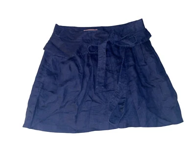 Falda de lino Calypso St Barth para mujer pequeña con lazo en la cintura azul marino Foto 1 de 4