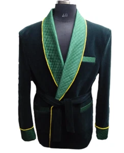 Mens Velvet Christmas Smoking Jacket With Belt Evening Gown Dressing Robe Coat - Picture 1 of 4