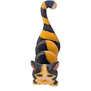 Folk Style painted Cat Wood Napkin Letter Document Holder Tortie Black Yellow - Picture 1 of 9