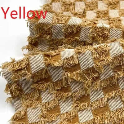 Tecido jeans xadrez rasgado 10 oz por metro para material de fabricação de roupas jeans faça você mesmo - Imagem 1 de 4